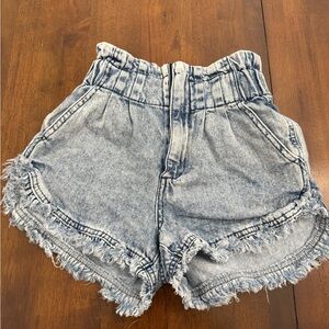 High Waist Frayed Hem Denim Shorts